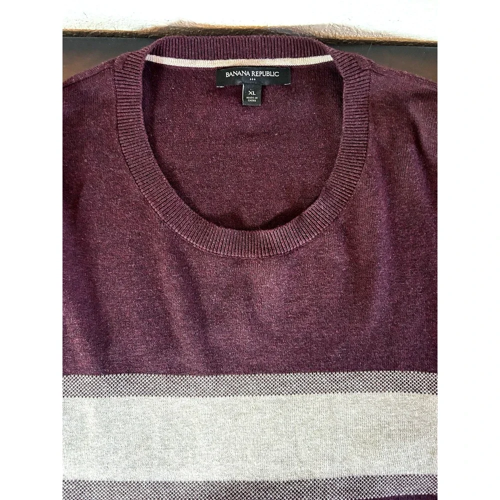 Banana Republic‎ Sweater Mens Maroon Beige Striped Cotton Pullover XL